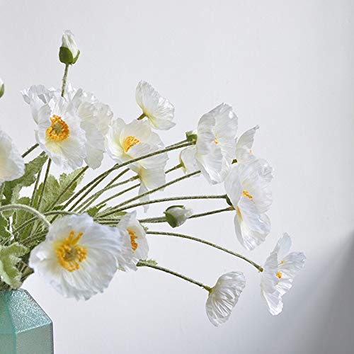 Artificial Poppy Flowers, 5 Bundles Faux Poppies with Stems for Floral Arrangements - Wedding, Home, Office, Party Table Centerpiece Decor (White) - color: White