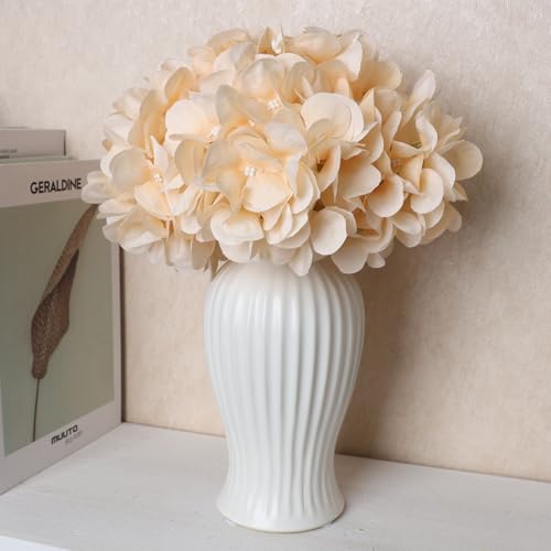 Champagne Hydrangea Artificial Flowers Bulk with Stems 64 Pcs | Faux Silk Hydrangeas Flower Heads with Stems for Wedding Arch Table Centerpieces Home Garden Baby Shower Party Decoration - color: Champagne