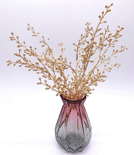 Artificial Golden Berry Stem Decor, Faux Glitter Flowers Stems Branches Plants Fake Berries Sticks Plant for Indoor Wedding Bouquet Party Wreath Crafts Gift Christmas Tree DIY Decoration - Gold 6 Pcs - color: Gold Berry Stem - 6 Pcs