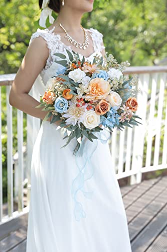 rongflower Artificial Flowers Combo Fake Silk Flowers Fall Bouquets for DIY Wedding Bouquets Centerpieces Party Baby Shower Home Decorations (Blue White) - color: Blue White