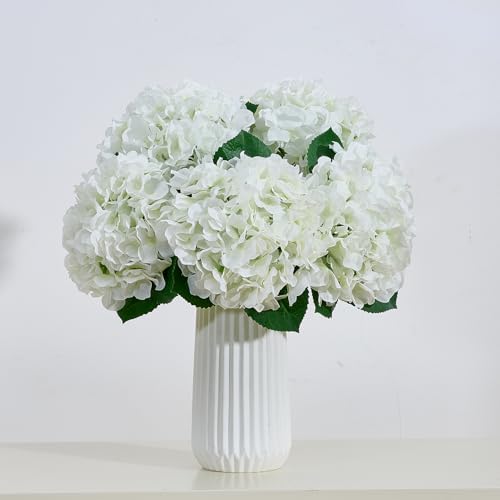8Pcs White Fake Flowers Silk Hydrangea Artificial Flowers Bouquets Faux Ivory Hydrangea Stems for Home Table Centerpieces Wedding Party Decoration - color: Ivory