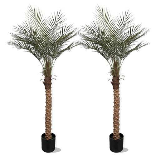 5ft Artificial Palm Tree Outdoor/Indoor, UV Resistant Faux Palm Tree with Real Bark, 60" Large Fake Silk Tree in Pot for Home, Office, Living Room, Patio, and Yard Decor - size: 5FT-S