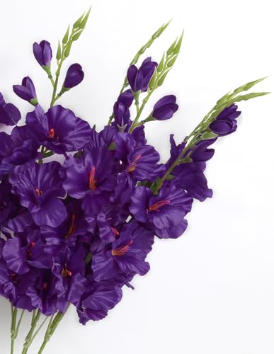 IPOPU 10 PCS Gladiolus Artificial Flowers 30.3 in Silk Gladiolus Flowers with Stems Faux Flower for Home Wedding Office Decoration(Dark Purple) - color: Dark Purple