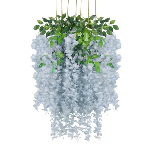 12 Pack Grey Wisteria Hanging Flowers Garland, 3.77 Feet Artificial Flower Vines, Fake Wisteria, Artificial Vines Hanging Garland for Backdrop Outdoor Yard Garden Decor - color: Grey, size: 12 PCS
