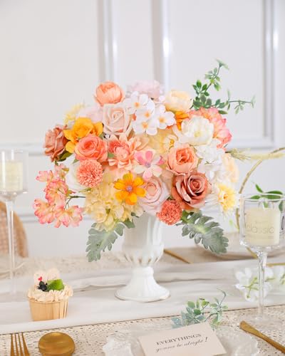 Kisflower Champagne Artificial Flowers Combo Cake Flowers Decorations Fake Peony Silk Roses Gift Box for DIY Wedding Bridal Bouquet Centerpieces Arrangements Party Holiday Decor (Champagne&Pink) - color: Champagne&pink