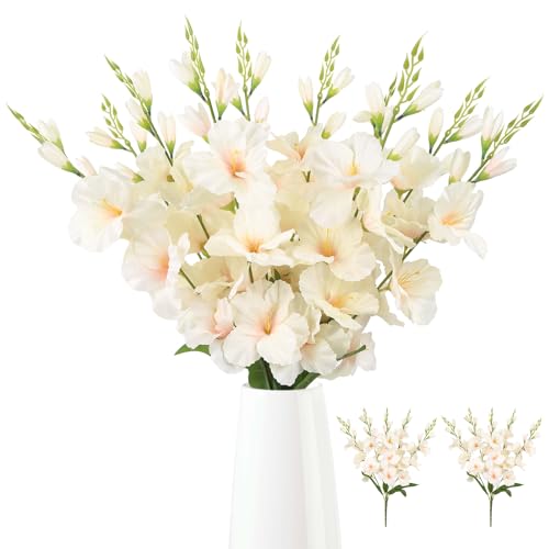2 Bundles Champagne Gladiolus Artificial Flowers 10 Heads 26.38" Silk Faux Gladiolus Flowers for Wedding Centerpieces, Home Table Party Decor(Champagne) - color: Champagne