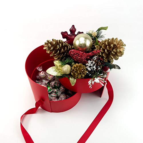 UNIKPACKAGING Premium Quality Round Flower Box, 2 TIER, Size 7.8 dia. x 7 inch, for Luxury Style Flower Arrangements (Red) - color: Red