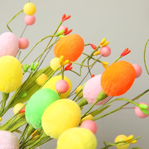 4PCS Artificial Easter Flowers, Easter Party Colorful Velvet Egg and Berries Picks Decorations, Spring Flower with Stems Egg Branches for Party Vase Centerpiece Decor (Berry) - color: Berry
