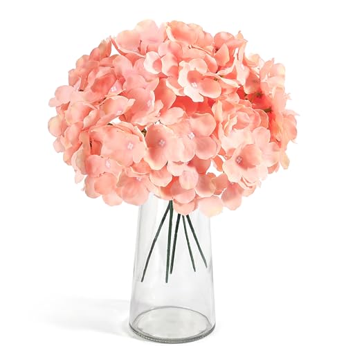 Auihiay 64 PCS Full Hydrangea Flowers, Silk Hydrangea Artificial Flowers Heads with Stems, Artificial Flowers for Wedding, Garden, Baby Shower, Party, Outdoor Indoor Decoration (Light Peach) - color: Light Peach