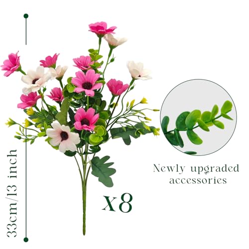 8 Bundles Fake Silk Daisy Outdoor Artificial Flowers UV Resistant Faux Plants Bright Colors for Front Porch Planter Balcony Patio Garden Home Indoor Decoration (Pink) - color: Pink