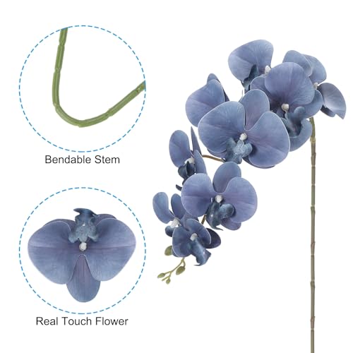 PATIKIL Artificial Orchid Stems 41", 3 Pack 9 Heads Faux Phalaenopsis Flowers Real Touch Fake Orchid Flower Branch for Vase Home Wedding Decoration, Dark Blue - color: Dark Blue