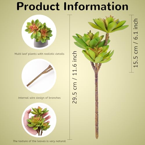 Woration 3PCS Artificial Succulents Branch Fake Plants Unpotted Faux Large Succulent for DIY Crafting Home Floral Wall Garden Arrangement Office Party Decoration - color: Green Style D
