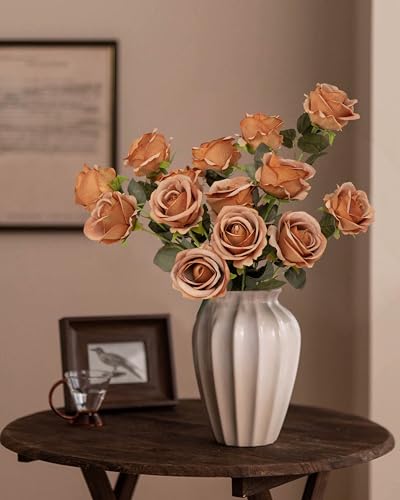 DuHouse 50pcs Artificial Fall Silk Roses with Stems,Fake Flowers for Wedding Decorations, Table Centerpieces, Bridal Bouquets, DIY Floral Arrangements, Party & Home Decor (Burnt Orange-A) - color: Burnt Orange-a