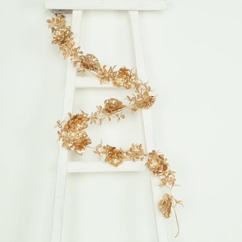 Efavormart 6.5ft Metallic Gold Artificial Magnolia and Jasmine Flower Garland, Shimmering Floral Hanging Vine for Table Runners, Arches and Backdrop Decor - color: Type8