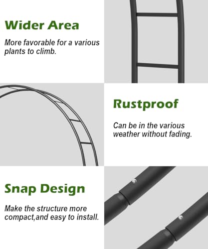 Queension Metal Wedding Arch | for Ceremony Party Decoration 8Ft Wide 7Ft High,Garden Arch Trellis with Ground Bases for Climbing Plants,Outdoor Garden Arbor for Roses Vines, Round Frame, Black - color: Black, size: 8FT