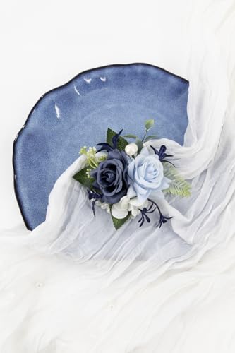 Dusty Blue Corsage and Boutonniere Set for Wedding Prom, Artificial Rose Flower Wrist Corsage Bracelets, Homecoming Corsage Wristlet, Boutonniere for Men Wedding Suit Decorations - color: Dusty Blue