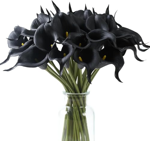 Black Calla Lily 4Pcs Artificial Flowers Bouquet for Wedding Bride Shower Blessing Gift Home Decoration Faux Calla Lilies Flower - color: Black