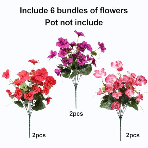 Hibiscus Artificial Flowers Plants for Outdoors Summer Decoration, 6 Bundles Fake Silk Hibiscus Bouquet Realistic UV Resistant Tropical Flowers Artificial for Outside Planter Front Door Porch Patio - color: 3-color Mix(2 Fuchsia, 2 Red, 2 Pink)