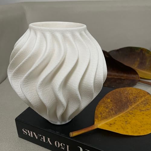 White Minimalist Small Vase, Flower Holders for Pampas Grass Decor, Coffee Table & Shelf Decor, Modern Vases for Flower Bouquet, Abstract Vase Decor, Entryway & Dresser Floreros (Wavey Vase) - color: Wavey Vase
