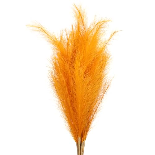 PATIKIL 37.8in Tall Pampas Grass Decor, 7pcs Large Artificial Pampas Grass Bulk Long Fluffy Faux Pampas Grass Dried for Home Boho Decor Vase Wedding Wall Ground, Orange - color: Orange