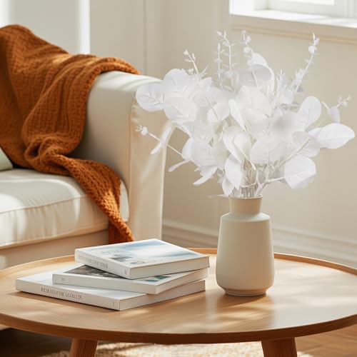 120 Pcs Artificial Eucalyptus Leaves Stems Bulk – 3 Styles Mixed Faux Silver Dollar Eucalyptus Leaves, DIY Fake White Stems for Wedding Bouquets, Floral Arrangements, Centerpieces & Home Decor - color: White Eucalyptus-120pcs