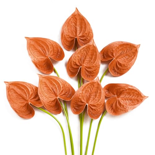 Real Touch Anthurium Artificial Flowers, 8pcs Terracotta Faux Tropical Flowers with Stems for Boho Wedding Bouquets, Rust Fall Centerpieces & Jungle Party Decoration - color: Terracotta & Orange