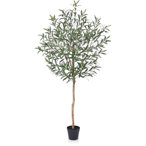 VeriNatural Artificial Olive Tree 5ft–Faux Plants Indoor Fake Tree with High Leaf Density,Silk Leaves,Real Wood Trunk–Large Green Artificial Plant Decor for Home Living Room Office,VN356 - size: 5ft