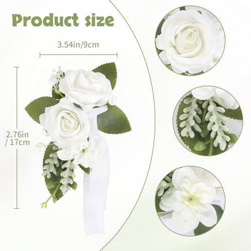 White Pearl Wedding Shoulder Corsage Artificial Flowers 2pcs Fake Rose Silk Wrist Flowers for Girl/Mother Homecoming/Prom Anniversary Corsages Wrist Decor (White Pearl) - color: White Pearl