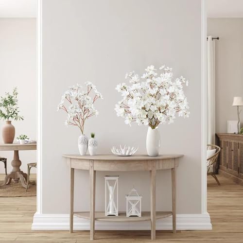 Sggvecsy Artificial Cherry Blossom Flowers 6 Pcs Faux Cherry Blossom Stems Faux Silk Cherry Blossom Branches 15.7’’ Fake Peach Flowers for Vase Arrangements Home Wedding Table Decor (White) - color: White, size: 6 Pcs