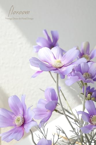 Floroom 5 Pcs Artificial Flowers Lavender Fake Cosmos Faux Silk Flower for Indoor Home Decor, Party Arrangements, Wedding Bouquets, Floral Table Centerpieces, and Decorations - color: Lavender Purple