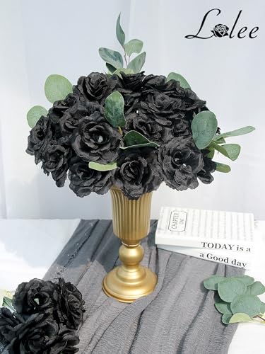 LELEE Rose Head Flowers with Stem - 108pcs Black Roses Artificial Flowers Bulk - Silk Rose Fake Flower for Bridal Gothic Wedding Bouquet Party Home Decor DIY Centerpieces Hotel Decorations - color: Black