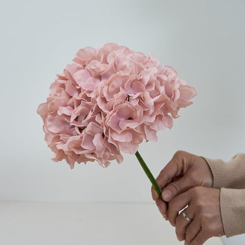 Dusty Rose Pink Artificial Hydrangea Flowers Heads 10 Fake Hydrangea Silk Flowers for Wedding Centerpieces Bouquets DIY Floral Decor Home Decoration with Stems(VASE NOT Included) - color: 10pcs Dusty Rose Pink, size: Large