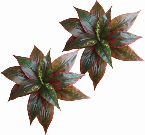 Artificial Magnolia Plants Decoration, Fake Agave Plastic Grass Faux Greenery Soft Plant UV Resistant Shrubs for Indoor Outdoor Home Kitchen Garden Porch Christmas Wedding Table DIY Décor Red 2 Pack - color: Magnolia Leaves Stem/ Red/ 2 Pcs