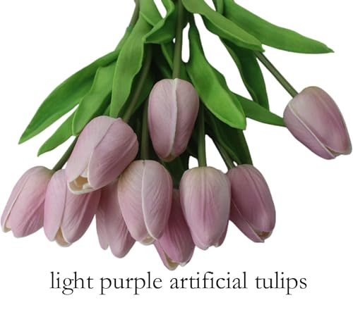 Artificial Flowers 10 Heads Mini Real Touch Artificial Tulip for Home Wedding Party Centerpiece Decoration (Light Purple) - color: Light Purple
