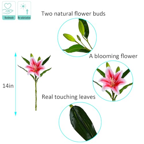 Kimura's Cabin 6Pcs Tiger Lily Artificial Flowers Real Touch Fake Lilies with Stems Faux Lilies Bouquet for Wedding Floral Arrangements Easter Home Table Centerpiece Office Decor(Pink - color: Pink