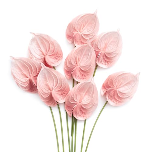 Ling's moment Artificial Anthurium Plants, 8pcs Shabby Blush Foam Filler Flower, Pink Faux Greenery Stems for DIY Wedding Bouquets Centerpieces Arrangements Bridal Shower Party Home Decorations - color: Pk-shabby Blush