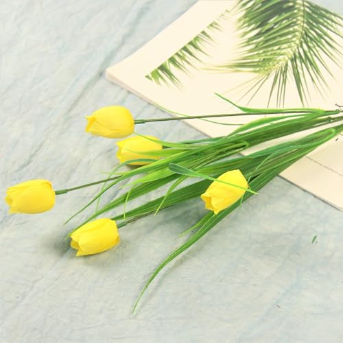 10 Bundles Artificial Tulips Flowers Outdoor,16.5 inch UV Resistant Fake Tulips Real Touch Flowers,Faux Tulips Realistic Flowers for Home Garden Outside Wedding Decor (Yellow) - color: Yellow
