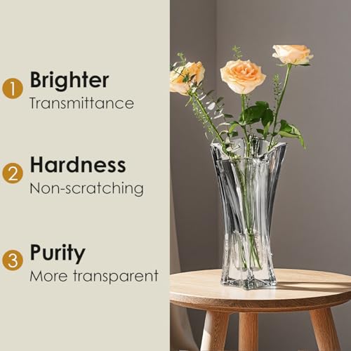 Crystal Glass Vase – Heavy Crystal Vase for Flowers with Weighted Bottom, Thick Durable Decorative Vases for Modern Home Decor, 9.8″ 3.5lb Clear Centerpiece (Smoke Gray) - color: Smoke Gray