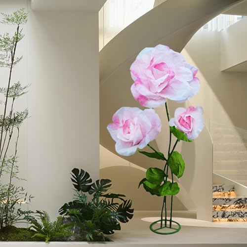 Giant Artificial Flower 3PCS 3D Realistic Waterproof Fake Flowers Durable Easy Maintenance Perfect for Home Garden Weddings Events Christmas Graduation Party Decorations (3PCS-Roses-Pink) - color: 3pcs-roses-pink