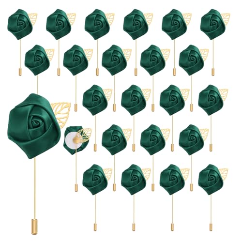 uxcell 24pcs Dark Green Rose Boutonnieres Flower Buttonholes Pocket Boutonnieres Pins for Wedding Ceremony Anniversary Prom Formal Dinner Party - color: Dark Green