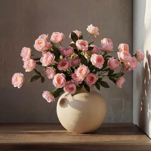 6 Pcs 32" Large Light Pink Artificial Peonies Stems Flowers, Real Look Faux Silk Peony Bouquet 42 Heads Total for Vase Filler, Farmhouse Rustic Neutral Home Decor, Wedding Centerpieces - color: Light Pink