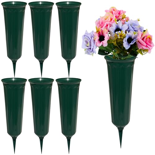 Memorial Floral Vases, Cemetery Vase, Headstones Flower Holder, Grave Cone Vase, Flower Pots for Outdoor Plants, Decorative Plastic Containers (Set of 6, Green) - color: Green