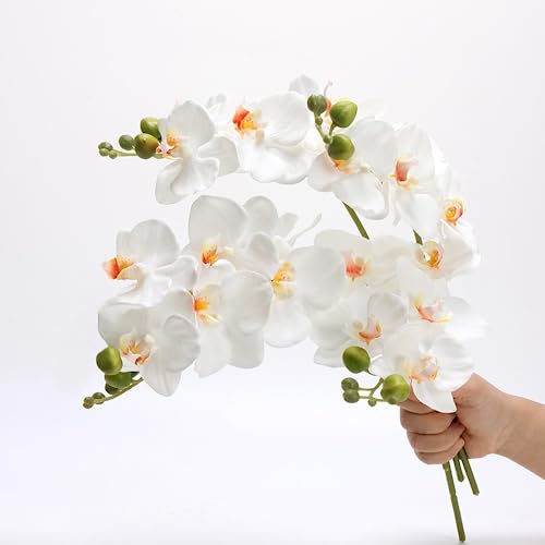 4-Pcs Artificial Flowers Real Touch Latex Phalaenopsis 17.7inch Artificial Orchid Stem Bouquets for Wedding Party Home Garden Decor,White - color: White
