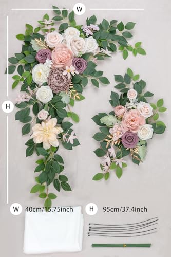 Arch Flowers with Drapes Kit (Pack of 3) for Wedding Ceremony Arbor and Reception Backdrop Decoration Wedding Welcome Signs Floral Birthday Party Decoration - color: Pink