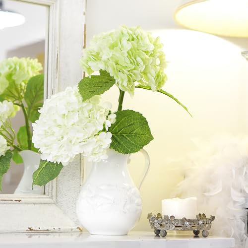 FiveSeasonStuff Real Touch Silk Hydrangea Flowers, 2 Large Long Stem Artificial Flowers for Floral Arrangements (Mixed Summer White & Spring Green) - color: Mixed Summer White + Spring Green