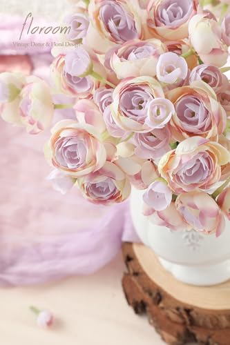 Floroom Ranunculus Artificial Flowers 18 Pcs Lilac Faux Silk Mini Ranunculus Bulk Fake Wedding Filler Flowers for DIY Bouquets, Centerpieces, Bridal Shower Decorations & Arrangements - color: Dusty Lilac