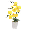 15" Tall Artificial Silk Phalaenopsis Orchid Flower Plant Pot Arrangements (Yellow) - color: Yellow
