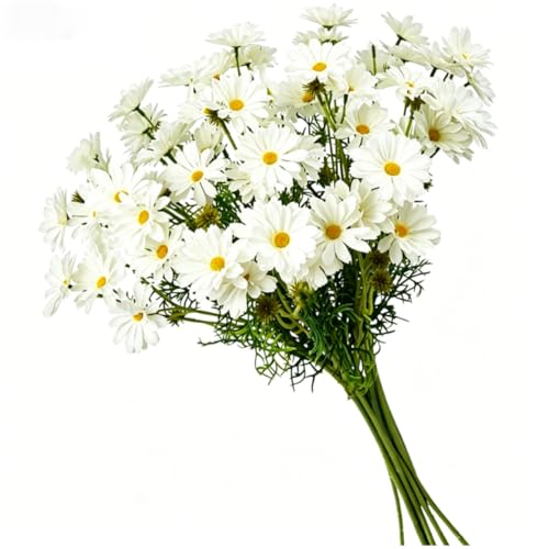 10 Bundles White Artificial Daisy Flowers, 20" UV Resistant Outdoor Fake Wildflowers with Stems & Faux Greenery for Home Garden Vase Table Decor - color: White