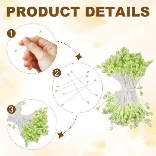 Patikil 3mm Double Heads Flower Stamen, 150Pcs Artificial Pistil Matt Pearl Floral Stamen for DIY Christmas Card Wedding Decoration, Light Green - color: Light Green