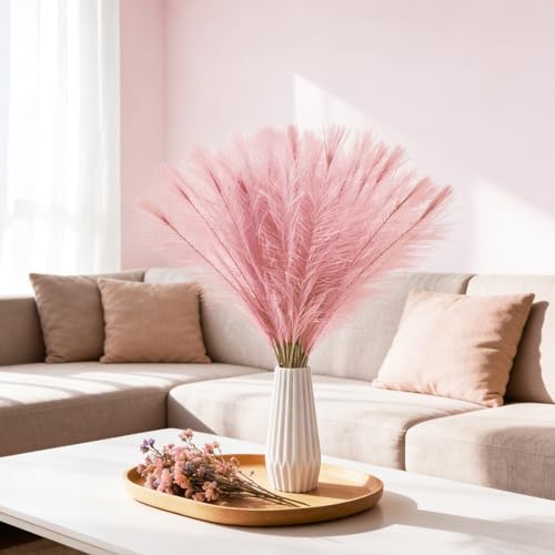 50pcs Light Pink Pampas Grass 21.6 Inch Non-Shedding Faux Pampas for Soft Romantic Home, Dreamy Boho Weddings and Pastel Tone Vase Arrangements - color: Light Pink
